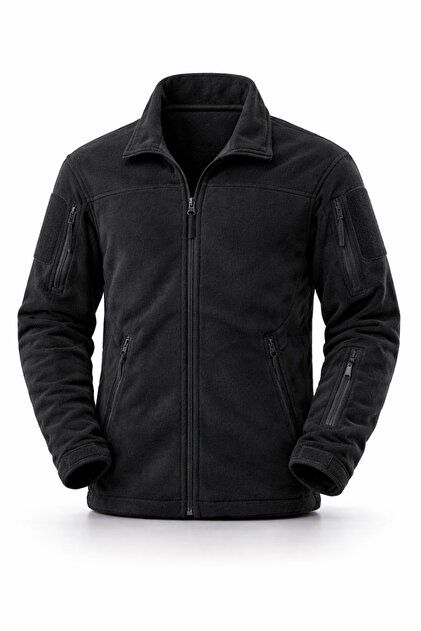 SİNGLE SWORD Tactical Military Black Fleece Cardigan Black 3XL