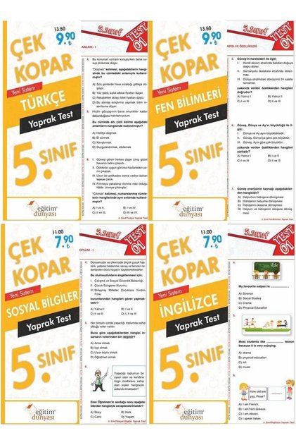 SÜPER FİYAT - Eğitim Dünyası 5. Sınıf Türm Dersler Yaprak Test Çek Kopar 4 lü Set Eğitim Dünyası Yay