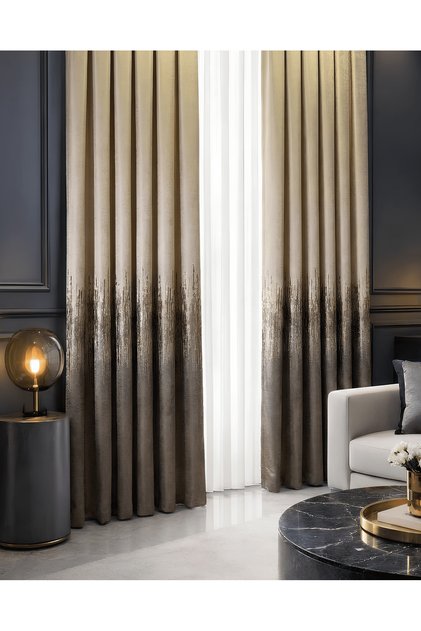 Fon Curtain Fabric Enza Pattern Beige Gold Cream Suitable for All Living Room Tulle Curtains Frequent Pleats Single Panel