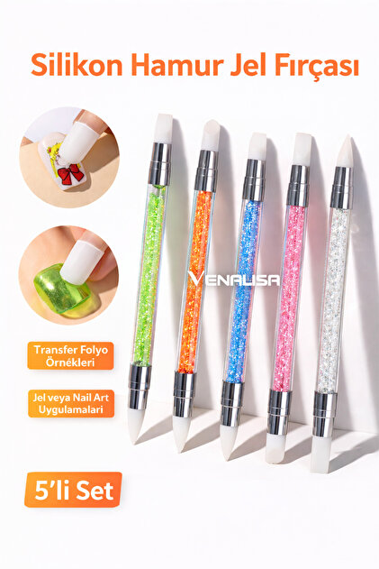 Venalisa Nail Art Hamur Jel Fırça Silikon Tırnak Fırçası 5li Set
