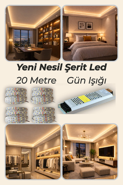Yeni Nesil Şerit Led Seti ◆ 20 Metre Günışığı Led + 21 Amper 252W Slim Trafo