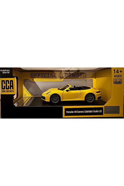 CCA Porsche 911 Carrera Cabriolet Diecast Model Araba, Sarı, 1:32