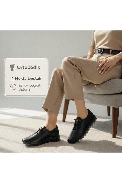 Casual Orthopedic Black Women's Shoes - Comfortable Sole and Stylish Design