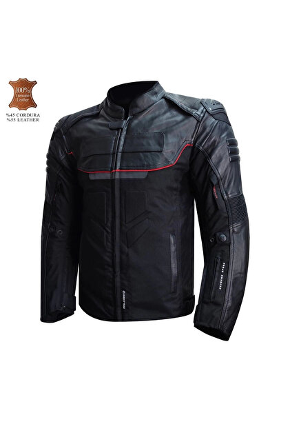 Prosev 186 Leather Knitted Motorcycle Jacket- Trendyol