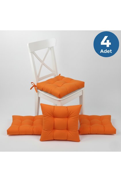 4'lü Gold Turuncu Pofidik Sandalye Minderi Özel Dikişli Bağcıklı 40x40cm