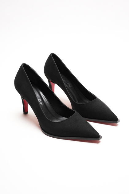 Women's Black Suede Pointed Toe Design Sole Thin Low Heel Shoes Gronia