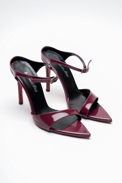 Damen-Schuhe mit spitzer Zehenpartie und dünnem Absatz für den Sommer, Yore, bordeauxrotes Lackleder