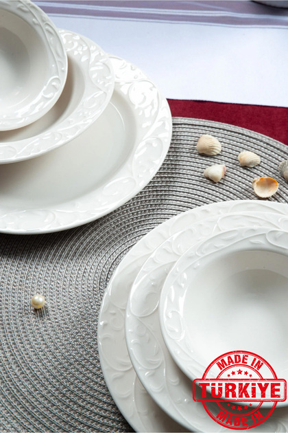 Bahar 18 Piece 6 Person Porcelain Dinner Set (Made in Turkey)