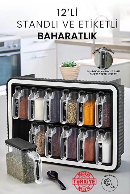 Set Of 12 Self-adhesive Spice Dispensers With Lids And Stands And Labels With Handles