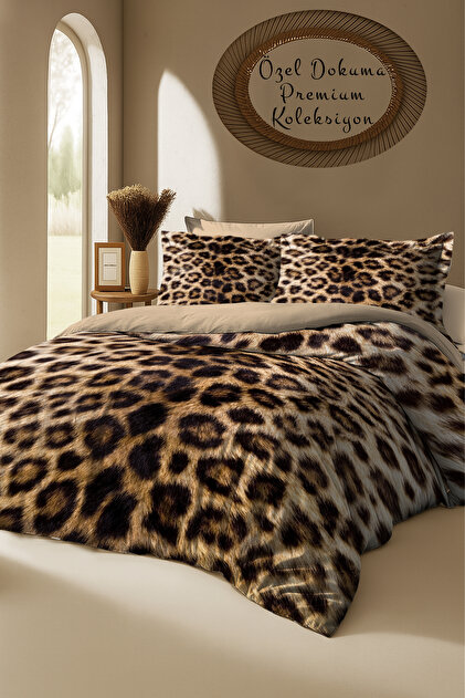 Leopard Printed Premium Cotton Satin Duvet Cover Set – Double |Special Series Feather