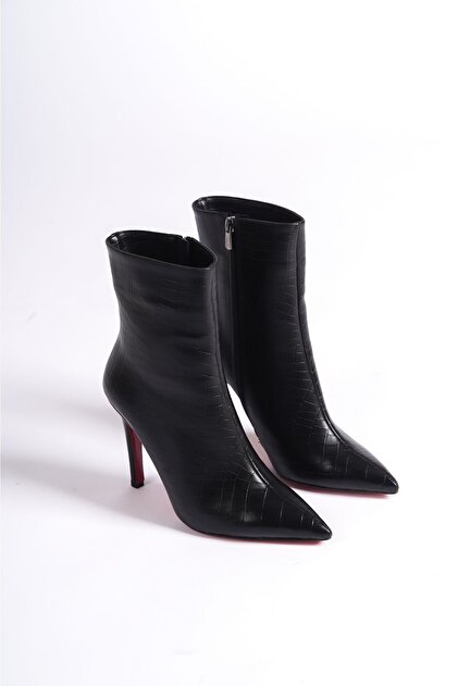 Ayakkabı Ateşi Black Crocodile Patterned Patent Leather Stiletto