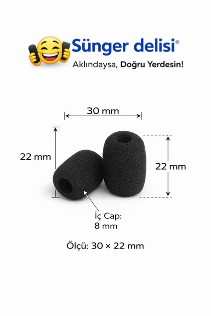 2 ADET SüngerDelisi 30x22 mm Mikrofon Süngeri - Yaka / Oyuncu / Motorcu Uyumlu