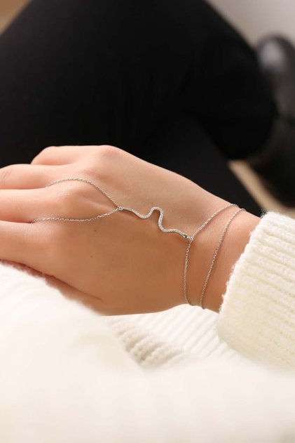 Zirkon Taşlı Yılan 925 Ayar Gümüş Şahmeran