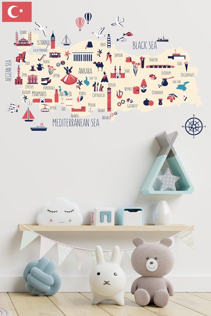 Educational Decorative Turkey Map Baby and Children's Room Wall Sticker - 130X65 cm