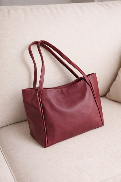 Large Size Soft Leather Lined Zippered Casual Women's Shoulder Bag Claret Red (Special Day Gift)