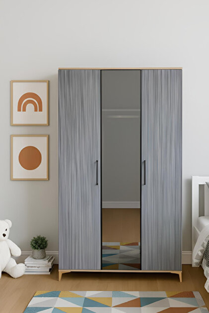 Ege Dolap 3 Kapaklı Çekmeceli Genç Odası Dolabı | %100 MDF | REHAU Kaplama Kapaklar | Ağaç Ayaklar
