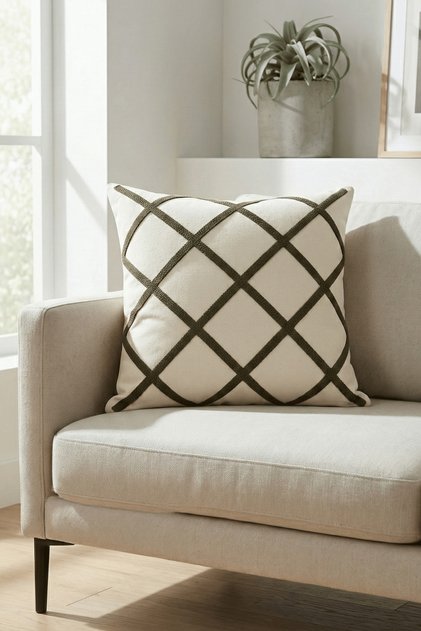 Buldan İşi Linear Patterned Punch Detailed Throw Pillow Cover 42X42 cm