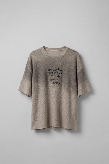 Tricou texturat oversize brodat cu tranziție de culoare pentru bărbați, Stone