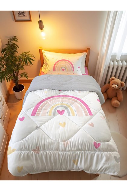 Pink Rainbow Patterned Single 160X220 cm Wellsoft Double-Sided Silicone Quilt and Sleeping Set