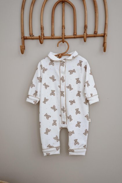 Teddy Bear Printed Snap Fastener Puffy Sleep Series Jumpsuit