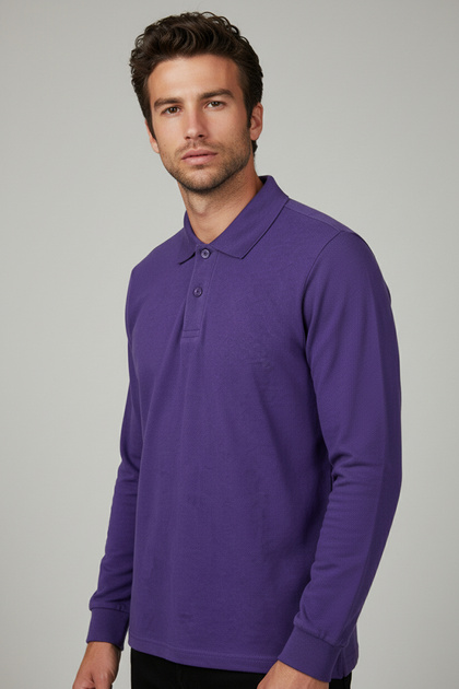 Cotton Lu Polo Collar Long Sleeve Purple School/Casual Sweatshirt
