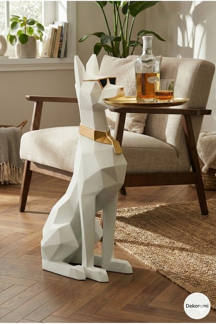 Tepsili Lüks Köpek Heykeli 75x42cm Doberman Sunumluk, Şaraplık, Karşılama ve Lüks Biblo Obje