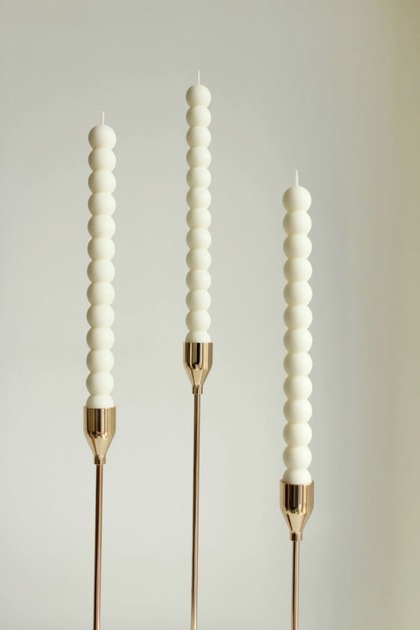 Bubble şamdan mum beyaz 3 adet 21.2 cm