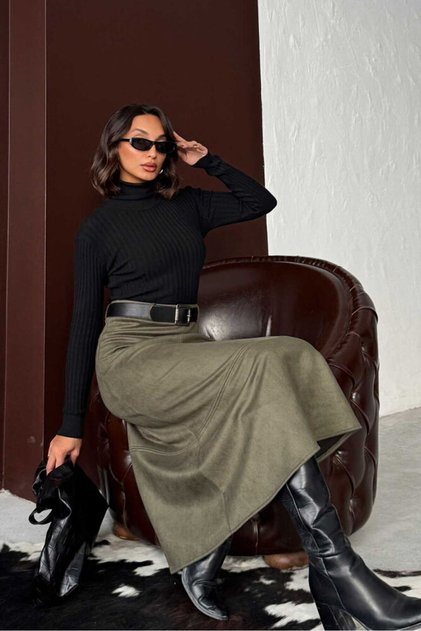 Scuba Suede Skirt - Khaki | F2004 - Khaki