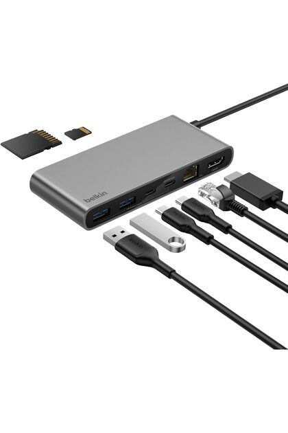 Connect 8-Port USB C Hub, Supports Display w/Resolutions up to 4K@60Hz - Works with Mac, Windows, and Chromebook - 100W PD w/ 10Gbps Data Transfer Speeds & 2.5Gbps Ethernet - Grey