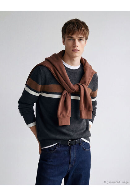Özmarka New Season Crew Neck Long Sleeve Striped Men's Knitwear Sweater
