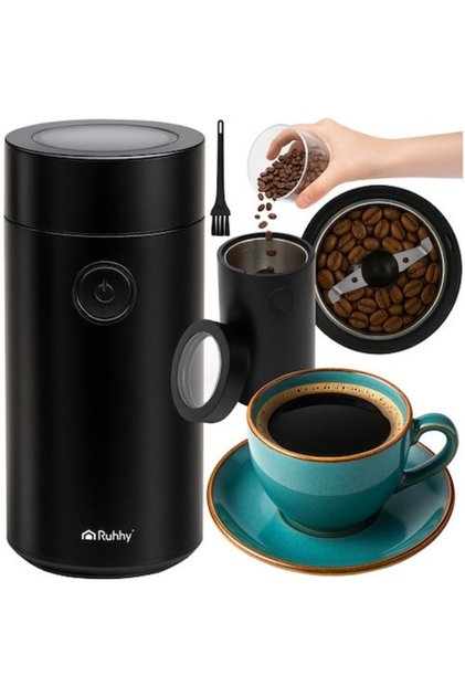 Râșniță electrică de cafea – 150W, măcinare rapidă 5-20s, recipient de 50g, compactă 19.5x9cm, ABS/oțel inoxidabil, negru
