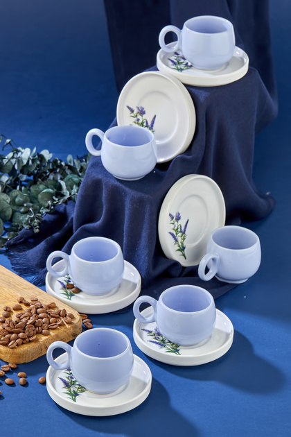 Lavender Floral Lilac Luxury Coffee Cup Set for 6 People, Cup Set