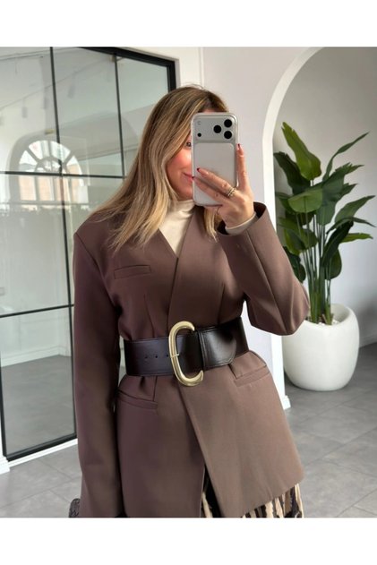 Brown Belted Atlas Jacket - 9691