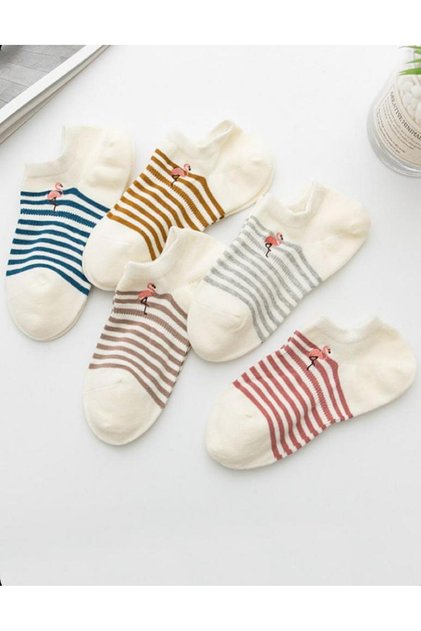 Economical Pack of 5 Flamingo Pattern Detailed Short Booties Socks Set