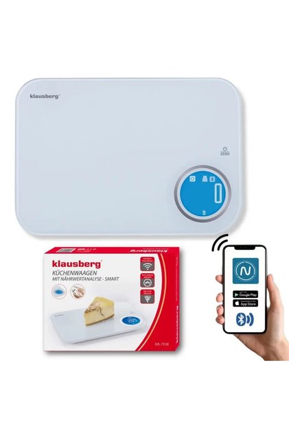 Cantar de bucatarie cu afisaj LED, Bluetooth, capacitate 5 kg, precizie 1g, alb,