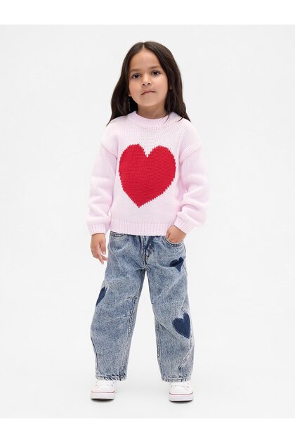 Kız Bebek Mavi Heart Horseshoe Jean Pantolon