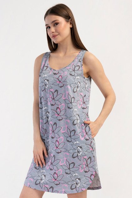 Women's Thick Strap Patterned Stone Nightgown Tunic C6T4N2804