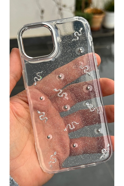 Compatible with iPhone 13 and 14 - Tiny Snakes Pattern Glittery Transparent Cover with Camera Protection Case