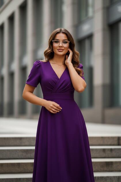 purple a line midi dress Purple Cotton Poplin Paneled A-Line Midi Dress 64" / Tall (5'7" and above)