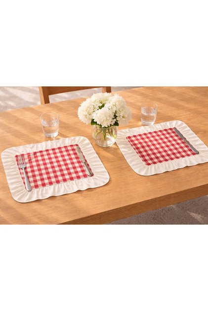 Cotton Ruffle Detailed Gingham American Service Set of 2