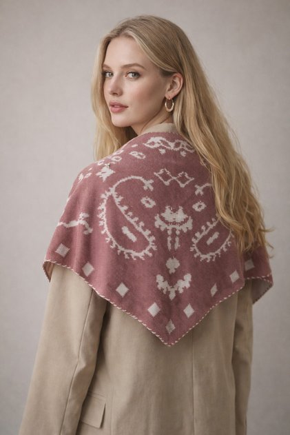 Triangle Scarf Shoulder Shawl Pink for Women - Trendy Viral Patterned Reversible Knitwear