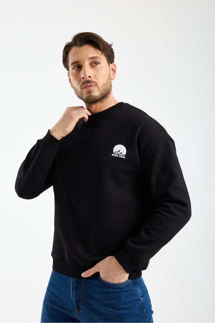 SVAL FJORDAR İSVEÇ SERİSİ Siyah Sweatshirt Bisiklet Yaka %100 Pamuk İçi Yumuşak Rahat Kesim