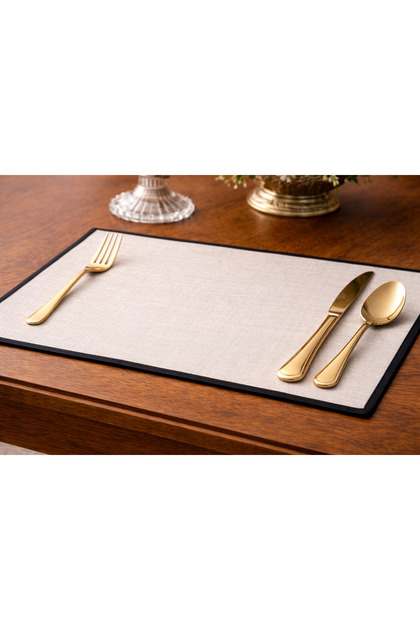 Black Edge Detail Organic Washed Premium Linen Placemat Set of 2 25X40