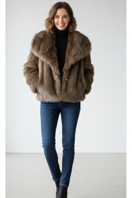 Ultra Luxurious Lined Ovarsaize Vegan Fur with Snap Detail