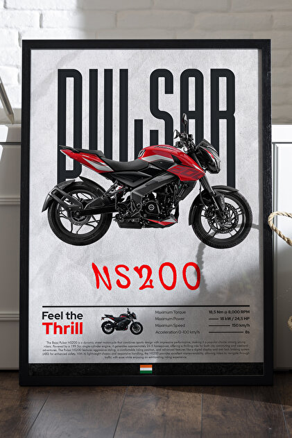 Genel Markalar Bajaj Pulsar NS 200 Siyah Ahşap Çerçeveli Poster