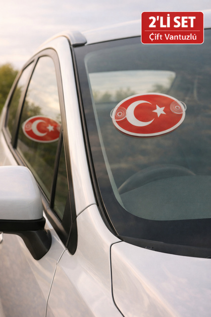 Plexiglass Turkish Flag Sticker Set of 2 – Car Window Sticker with Double Suction Cups, 8.5X14 cm