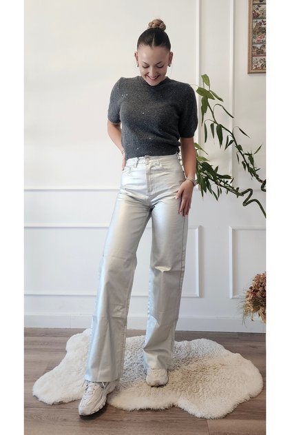 High Waist Metallic Trousers