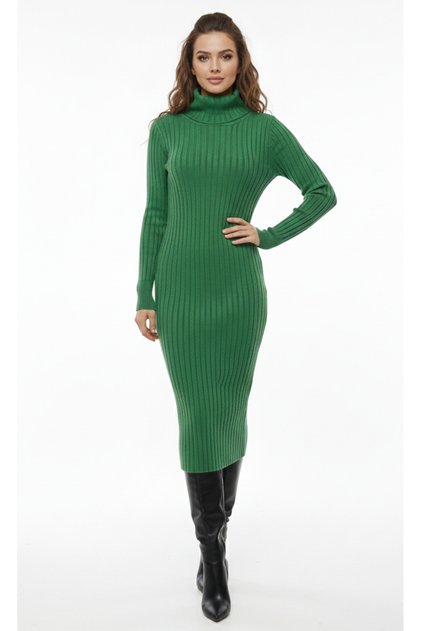 Rochie tricotată cu guler înalt pentru femei material reiat - Rochie midi mulat