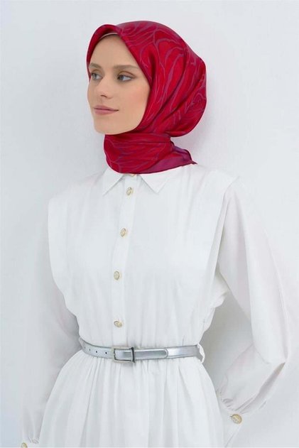 Tivil Saf İpek Eşarp 9511 - 82 Pembe Kırmızı Soyut Desen