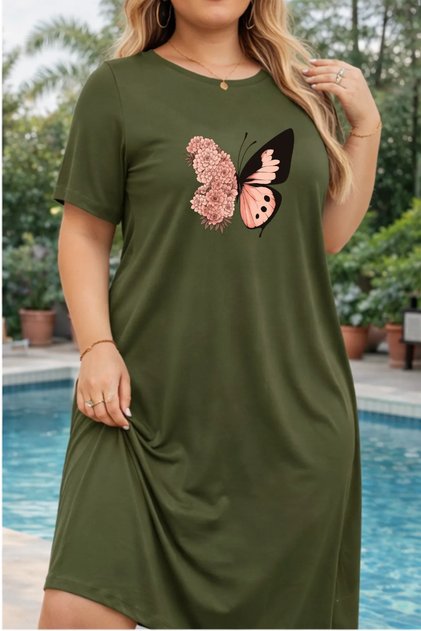 Plus Size Women's Short-Sleeve Crew Neck T-shirt Dress Nightdress